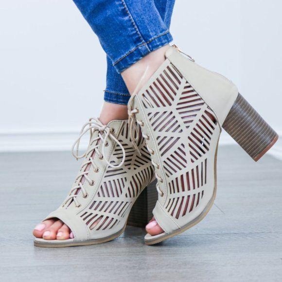 Open Toe Laced Up Spring Cut Out Ankle Booties - Picture 4 of 8